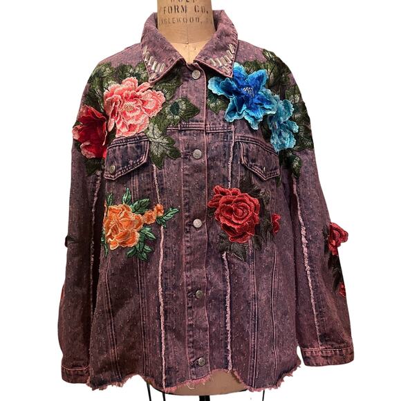 Katrina Dimiel Oversized Vintage Floral Denim Jacket NWT Size XL - Picture 1 of 10